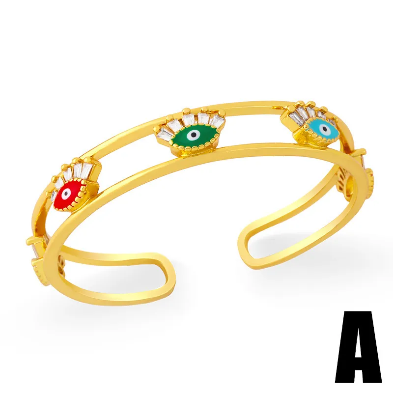 Bracciali placcati malocchio le donne rame zircone pietra di cristallo bracciale rigido in oro braccialetto accessorio gioielli di moda regalo