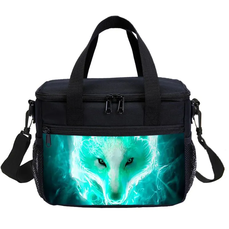 Sacs d'école motif de loup vert, sac à dos imprimé 3D, ensemble de 4 pièces, sac pour enfant étudiant, livre de retour au cadeau 232Z