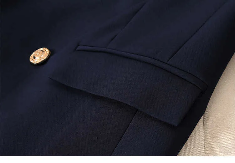 Весна и осенние дамы офисный костюм элегантный высококачественный двубортный пиджак куртка женский маленький синий 210930