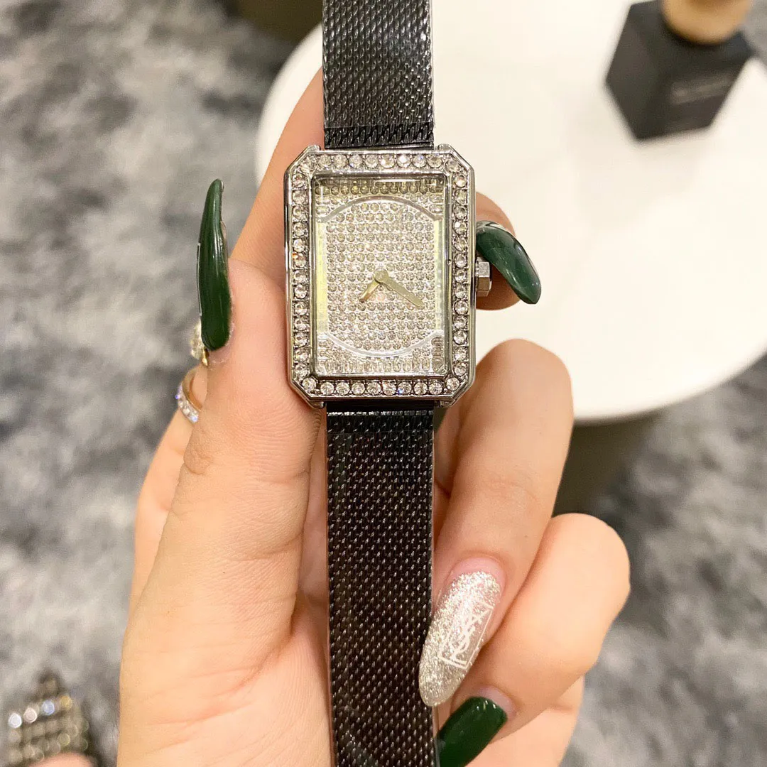 Beliebte Casual Top Marke Quarz-Armbanduhr für Frauen Mädchen Kristall Rechteck Stil Metall Stahlband Uhren CHA43274u