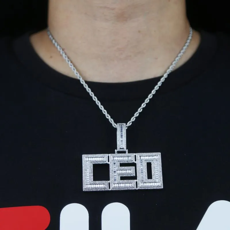 Kedjor 2021 Iced Out Initial Letter CEO Pendant Necklace med 5mm Cz Rope Tennis Chain Choker Halsband för män Boy Hip Hop Jewelr220e