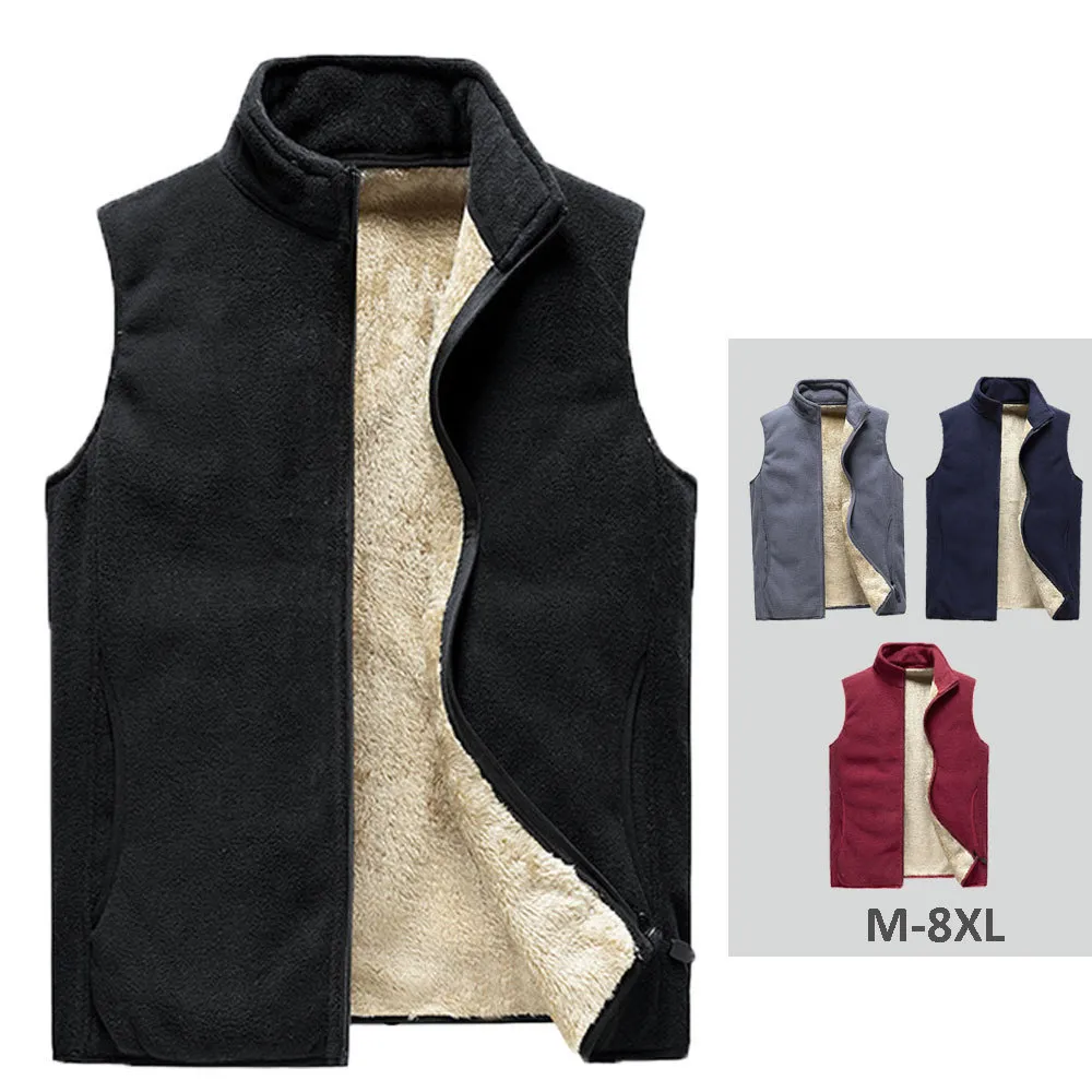 Automne Hiver Polaire Hommes Gilet Veste Casual Solide Noir Chaud Épais Grande Taille 8XL Hommes Sans Manches Gilet Gilet Gilet Campera 201120