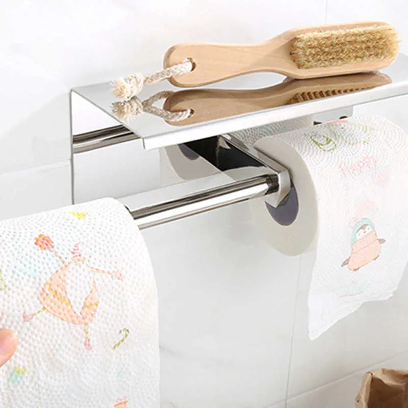 Rollo de cocina de papel autoadhesivo para montaje en pared, soporte para inodoro de acero inoxidable, accesorios para toallas de baño, soportes para estantes 210709