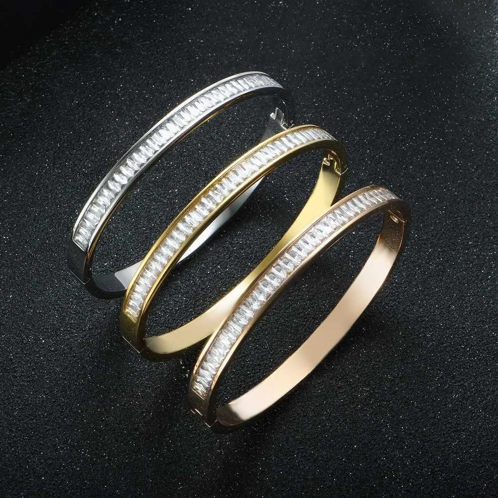 6mm Luxury Square Rhinestone Bangles Armband För Kvinnor Mäns Mode Rostfritt Stål Manschett Bangle Par Bröllopsfest Smycken Q0717