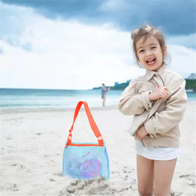 Puissant stockage plage jouet maille sac enfants coquille sac de collecte plage jouet-natation accessoires sac stockage filet jouet