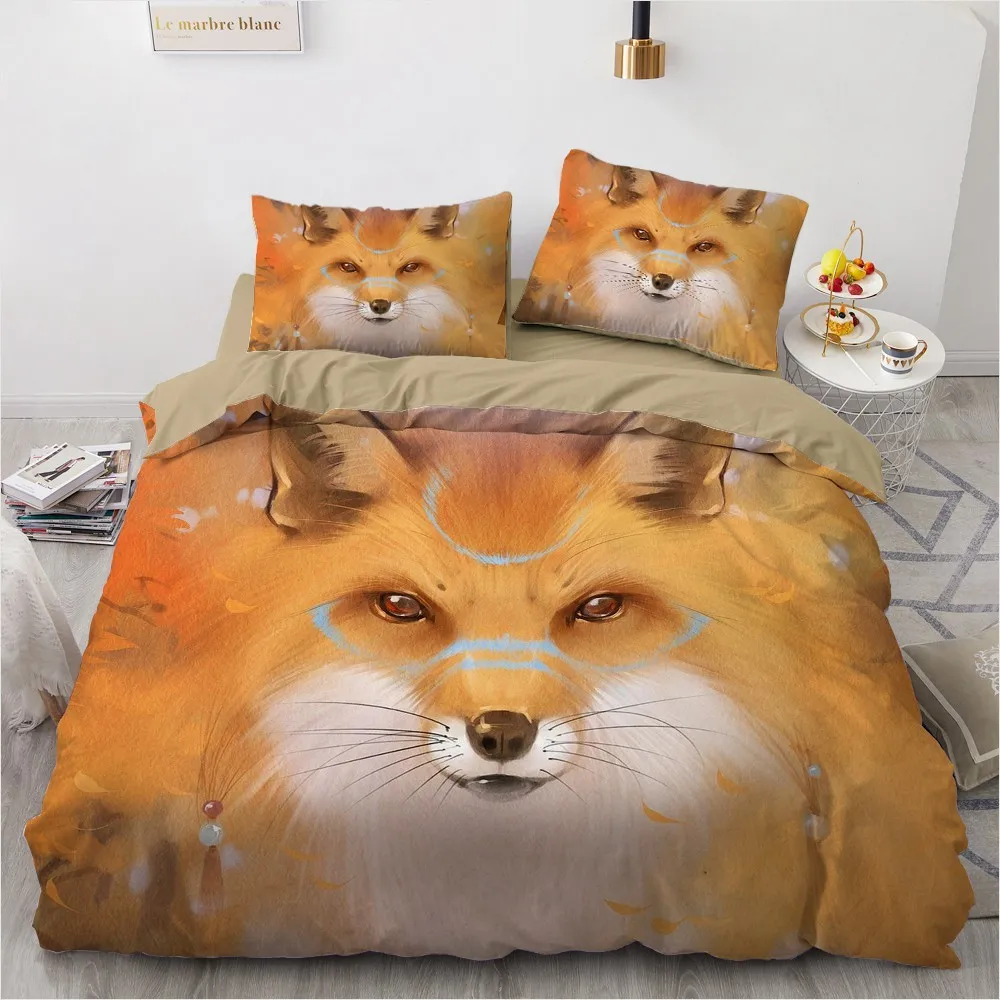 3D Beddengoed Sets Animal Fox Duvet Quilt Cover Set Trooster Bed Linnen Kussensloop Koning Queen Full 265 * 230 230 * 230 Thuis Texitle 210309