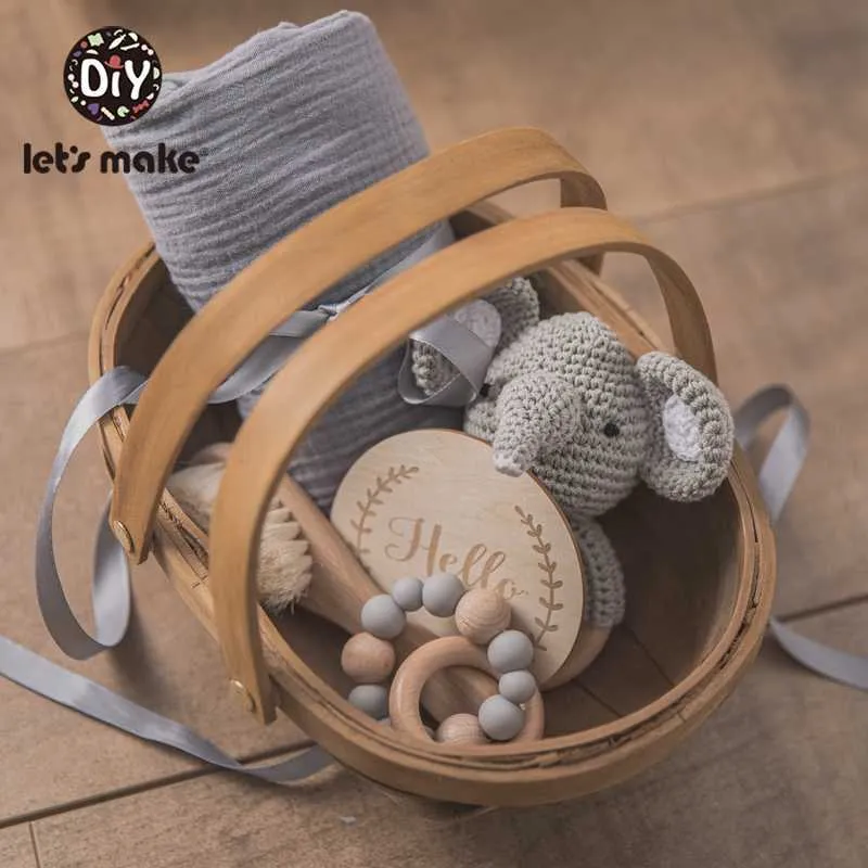 Towel Let's Make Baby Bath Toy Set Wooden Rattle Bracelet Crochet Commemorating Milestone Toys Gift Products For Kids 210728