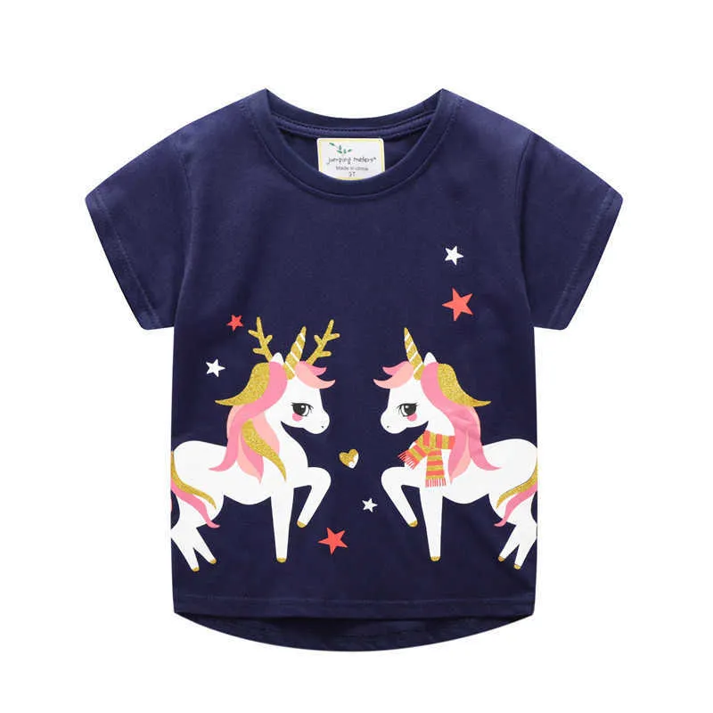 Metri di salto Arrivo Stampa Unicorni Ragazze T-shirt T-shirt estive bambini in cotone Top 210529