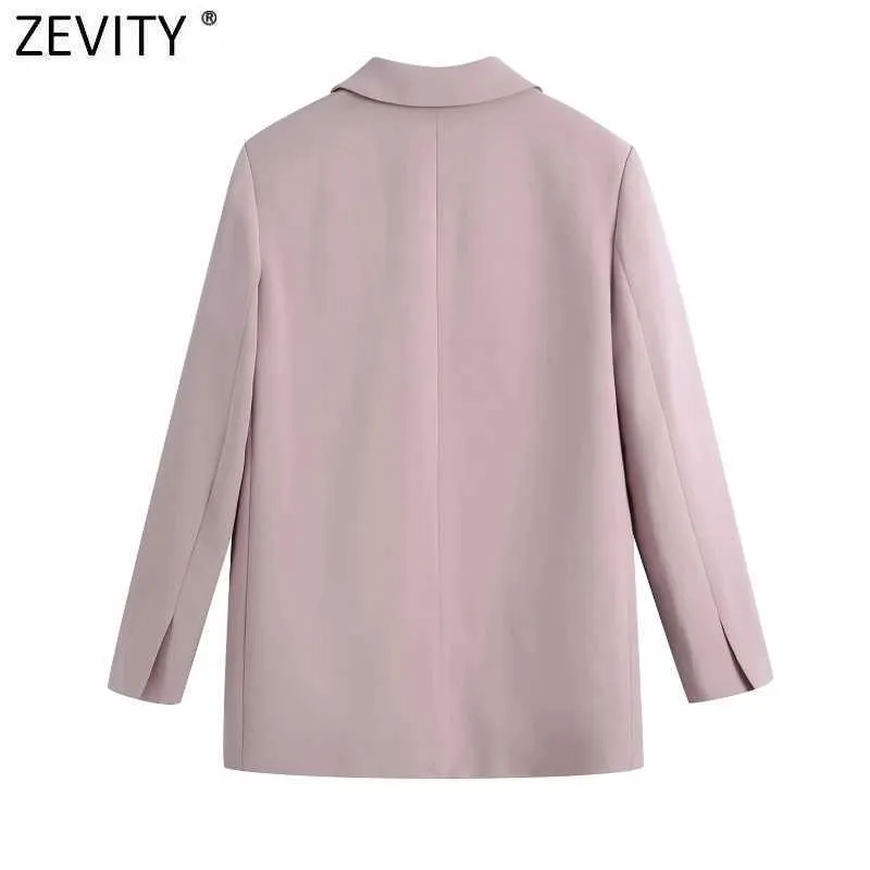 Zevity Femmes Mode Simple Boutonnage Ample Blazer Manteau Vintage Manches Longues Poches Femelle Survêtement Chic Tops CT662 210603