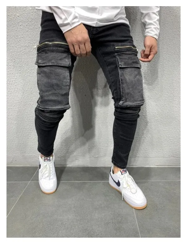 Jeans skinny multitasche elasticizzati da uomo tasca con cerniera pantaloni a matita jeans moda Pantaloni casual Pantaloni sportivi hip hop 220314206y