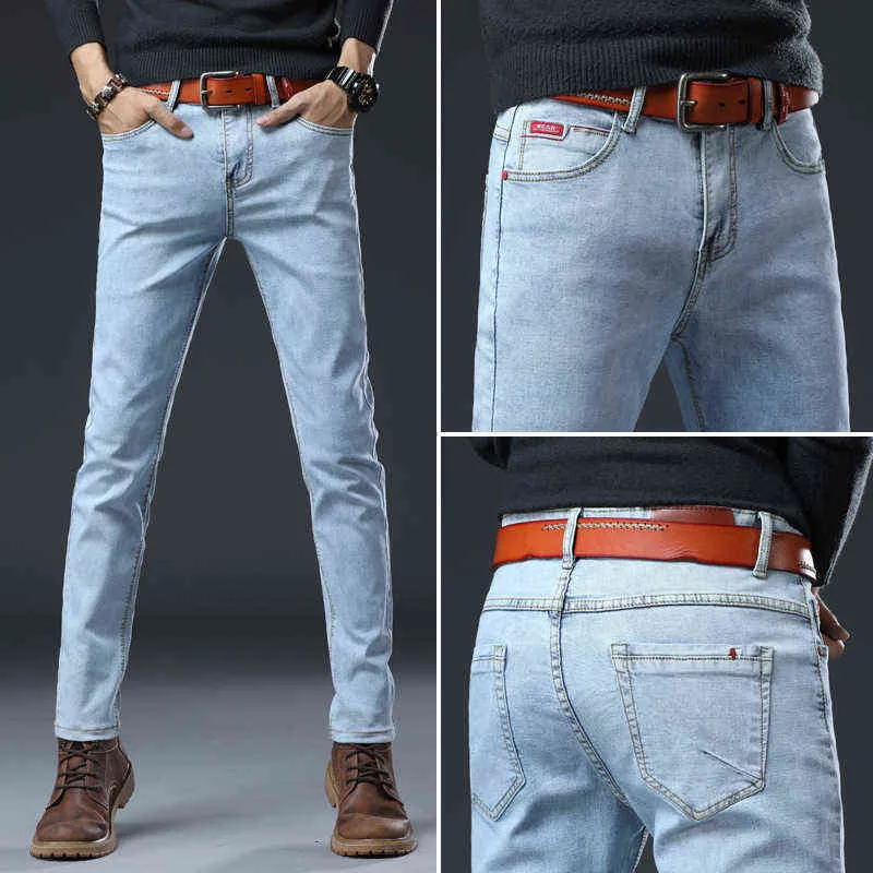 Tendance marque hommes slim jeans mode affaires style classique décontracté élastique pieds pantalon 211108