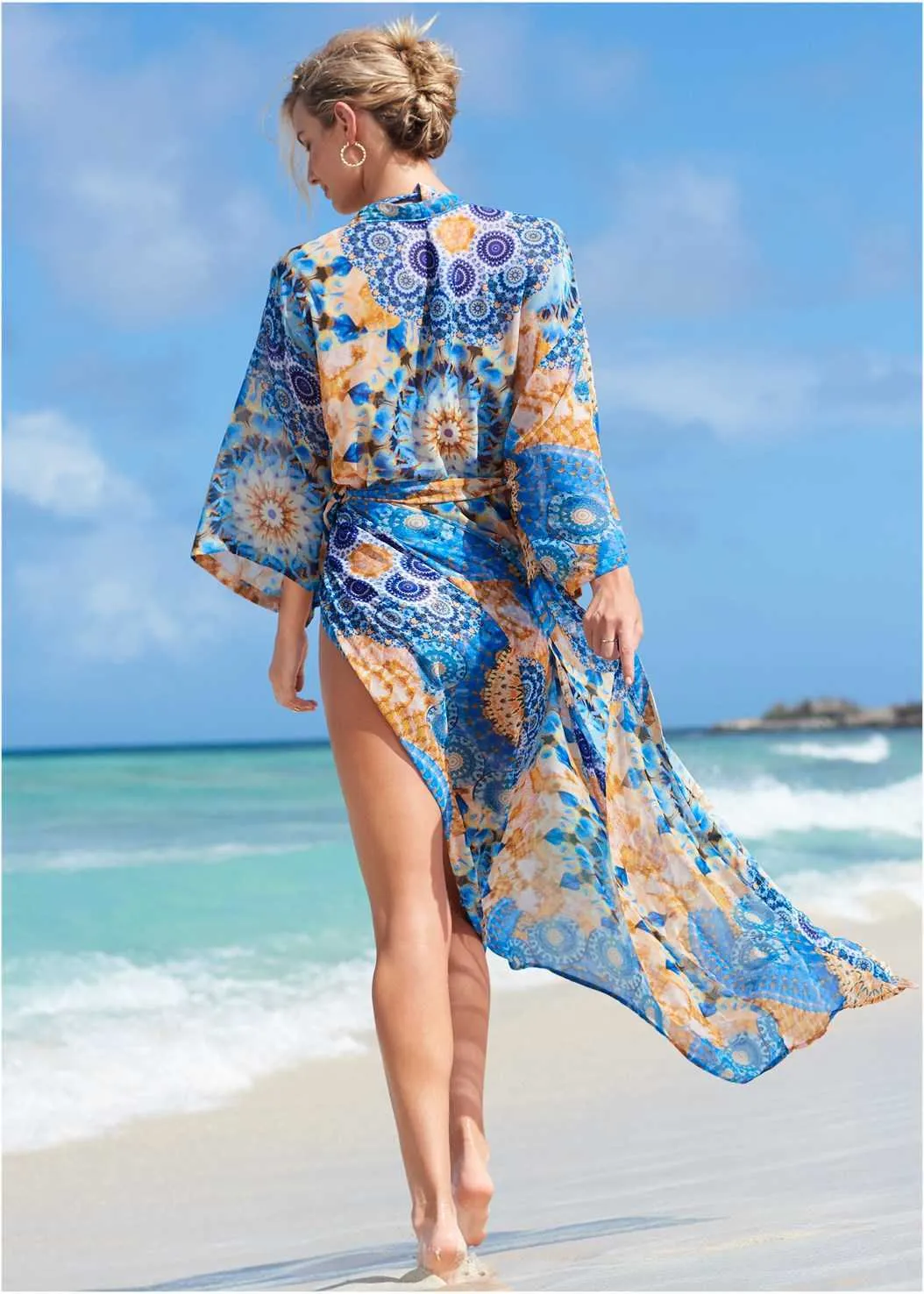 2021 Boho Bohème Imprimer Été Plage Porter Long Kimono Femmes Maillot De Bain Cover Up Plus La Taille Bikini Coverup Sarong Plage X0726