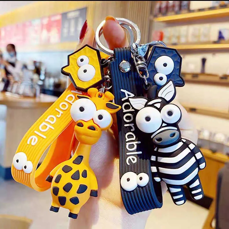 Mignon zèbre girafe drôle jouet porte-clés dessin animé PVC porte-clés style punk pendentif animaux porte-clés pour femmes enfant voiture porte-clés G1019