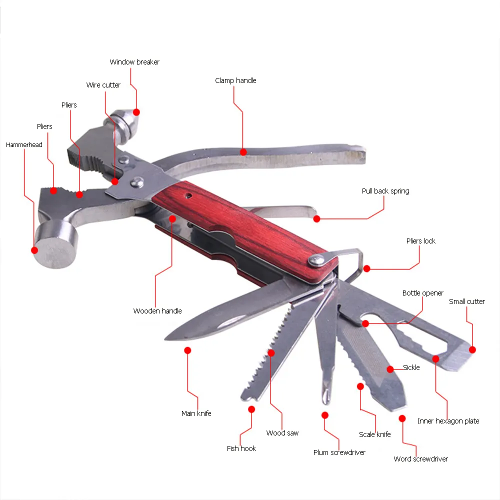 Petpig في الهواء الطلق متعددة الوظائف الطوارئ الحياة التخييم أداة سلك القاطع مطرقة السلع وأدوات مفك مجموعة