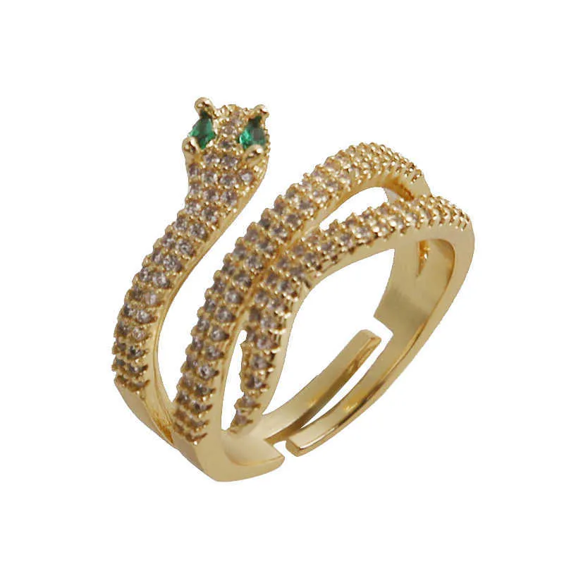 Bague femme or serpent réglable anneau ouvert pour femme cristal cuivre cubique arc-en-ciel 5A zircone simple anneau femme livraison directe X0715