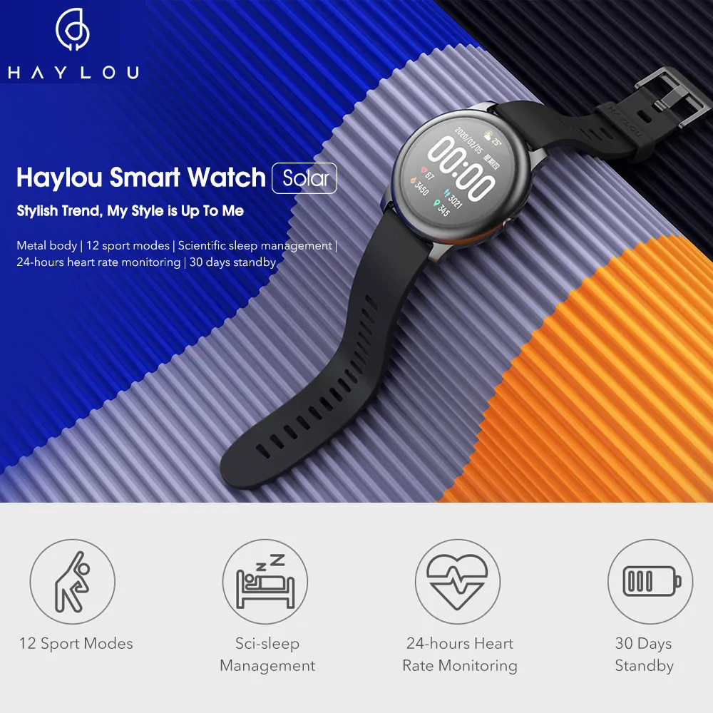 Haylou LS05 태양열 스마트 워치 스포츠 피트니스 수면 심박수 심박수 모니터 iOS Android IP68 방수 3374915 용 Bluetooth 스마트 워치