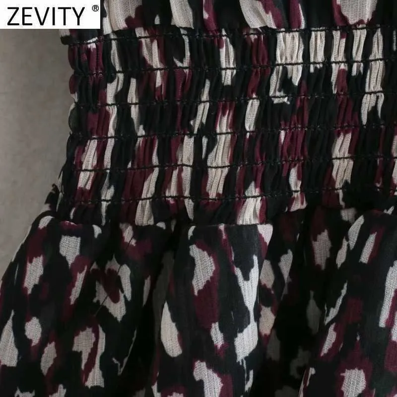 Zevity Femmes Vintage Léopard Imprimer Élastique En Mousseline De Soie Mini Robe Femme Double Couche Volants Casual Slim Une Ligne Robe DS4837 210603