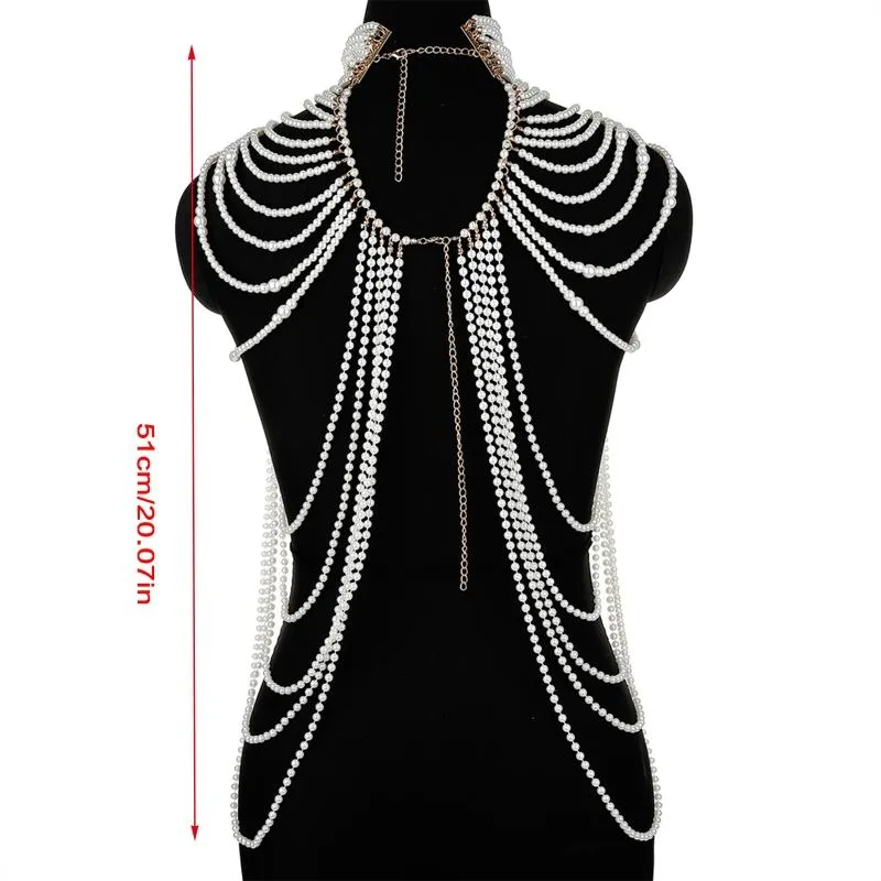 Neckband 449B Kvinnor Multi Layered Simulated Pearl Bib Necklace Collar Beaded Tassel Faux Leather Shoulder Chain Bh Top Body Jewe2765