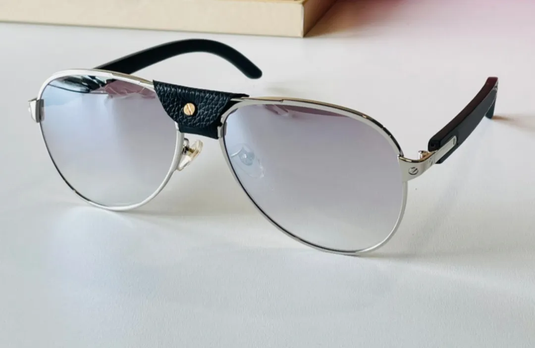 Óculos de sol piloto vintage, lentes gradientes azuis, óculos de metal dourado de madeira para homens, acessórios de moda com box238n