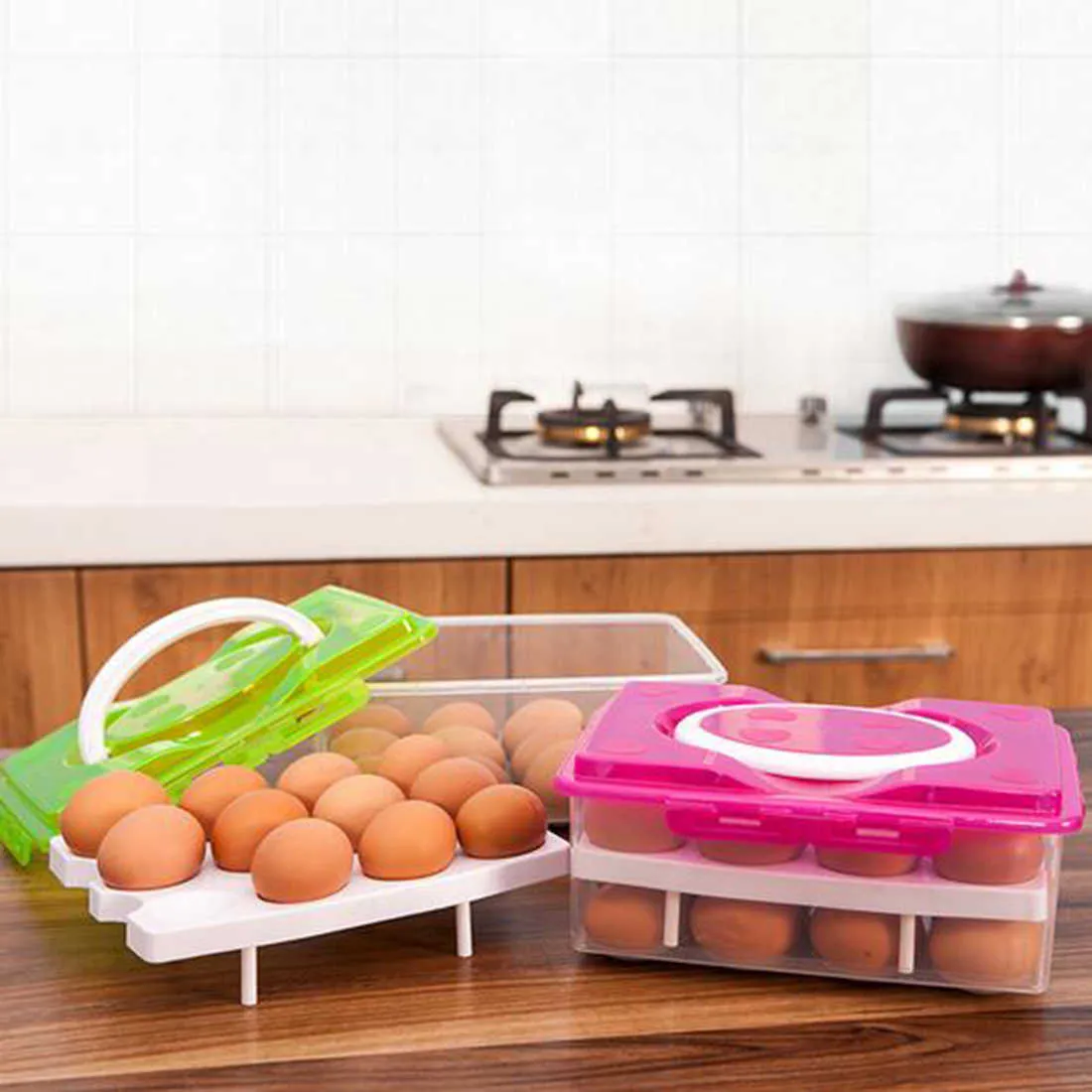 24 Gitter Eierbox Lebensmittelbehälter Organizer Praktische Aufbewahrungsboxen Doppelschicht Langlebig Multifunktionale Crisper Küchenprodukte 210922