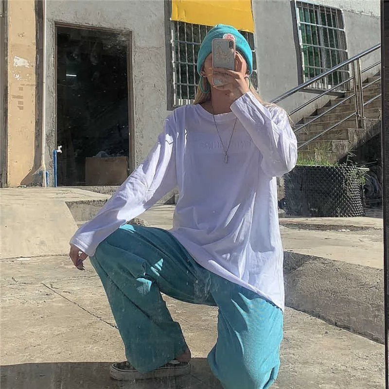 Houzhou Blue Corduroy Calças Mulheres Estilo Coreano Moda Oversize Straight Verão Streetwear Kpop Wide Perna Calças Feminino 210925