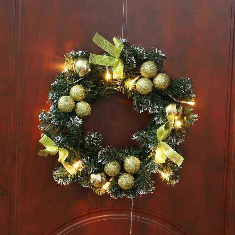 Kerst LED-krans Voordeur Opknoping Garland Vakantiehuis Decoraties Kerstboom Ornamenten met LED-lichtkoord 2111104