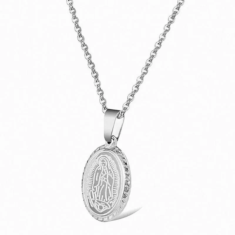 Chains Stainless Steel Gold Religious Christ Oval Virgin Mary Pendant Necklace Jewelry Church Gift For Him With Chain2978