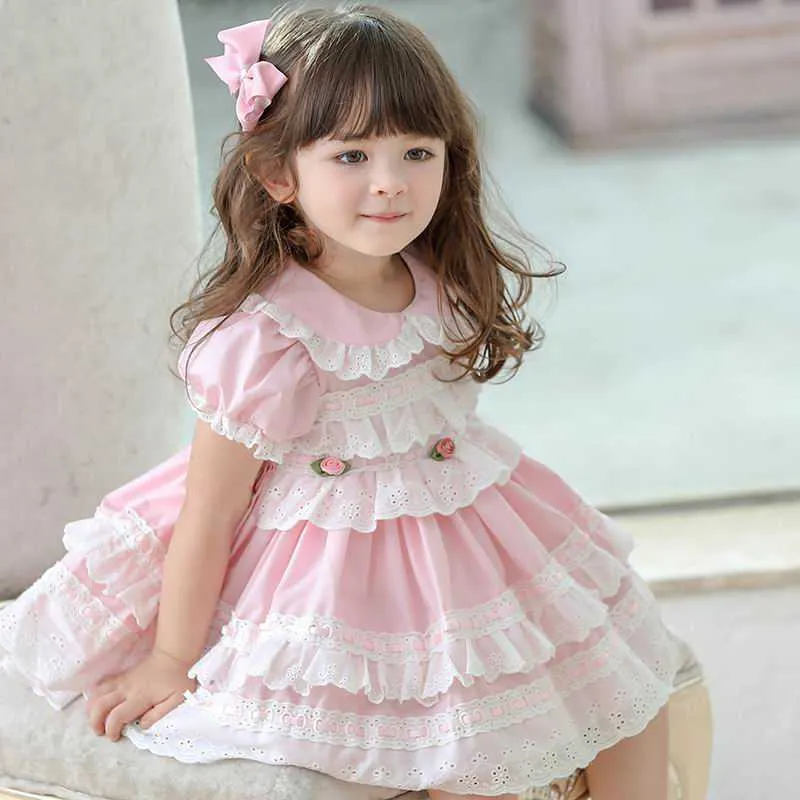 Bébé filles robes de soirée Style espagnol enfants pour dentelle à manches courtes princesse vêtements E20256 210610