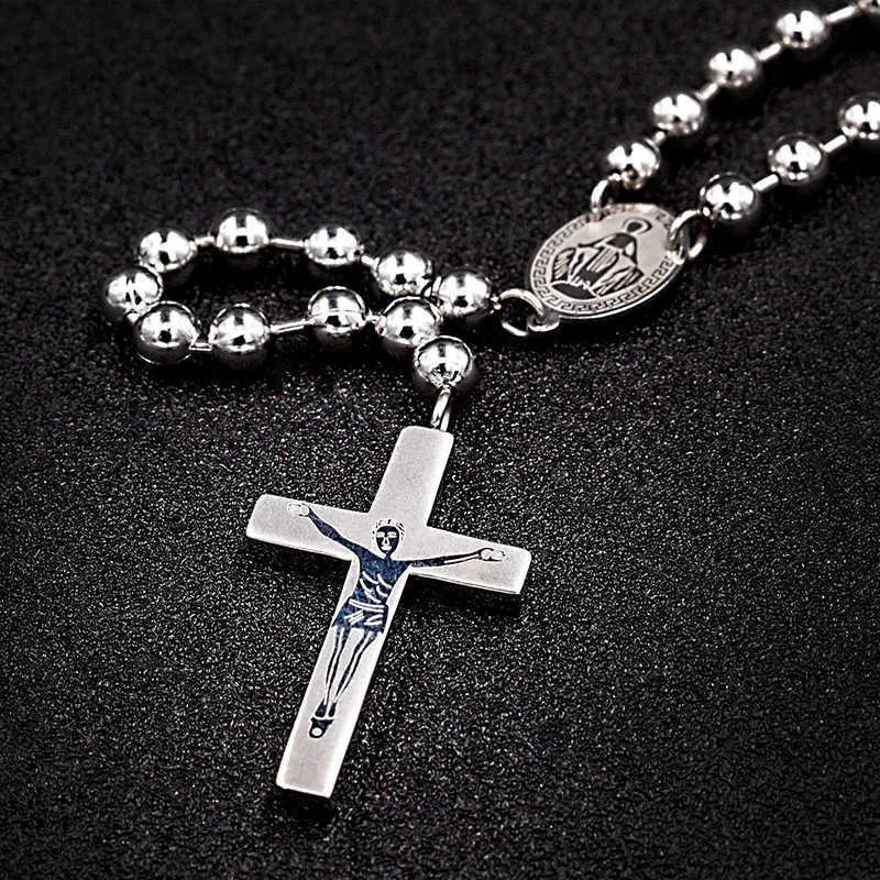 Man039S Luxury Steel Katolsk rosensk charm Halsband Pendant Center PiecEconnectors Jul Religiösa varor 2106219882624