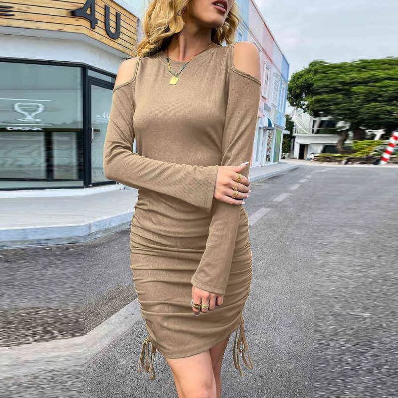 Femmina autunno inverno sexy manica lunga a maniche lunghe abito da partito casual scava fuori mini abito donna elegante o-collo sottile bodycon abiti Y1204