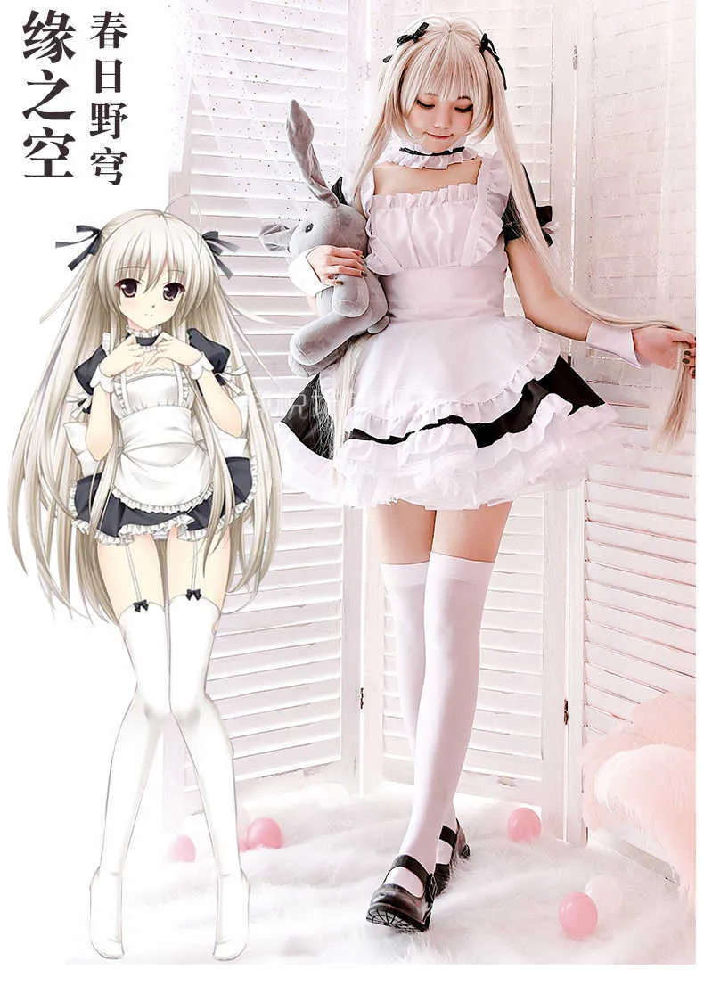 Crossdresser Sissy Maid Dress Anime Yosuga no Sora Kasugano Cosplay Costume Femmes Hommes Kawaii Vêtements Pour Halloween Party Y0913