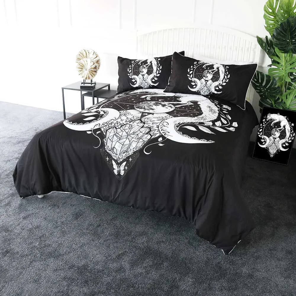 Moon Child Black par Pixie Cold Art Literie Set Housse de couette blanche Galaxy Planet Literie Animal Floral Home Textiles 210615