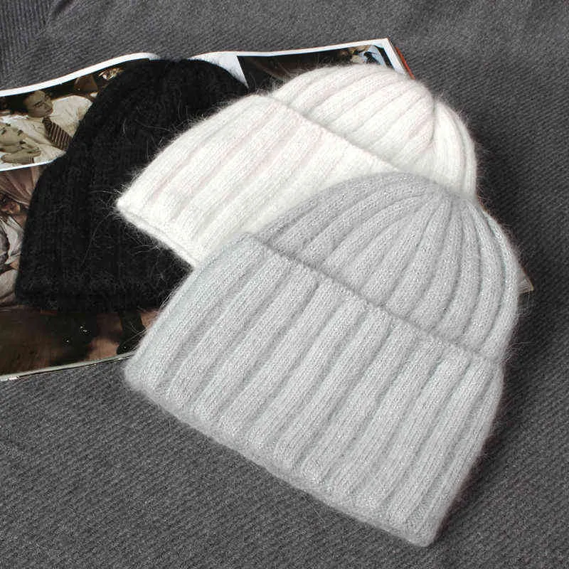 Visrover 10 Färg Kanin Cashmere Unisex Kvinna Vinterhatt med Lurex Höstmännen Varma Fur Skullies Gift 211229