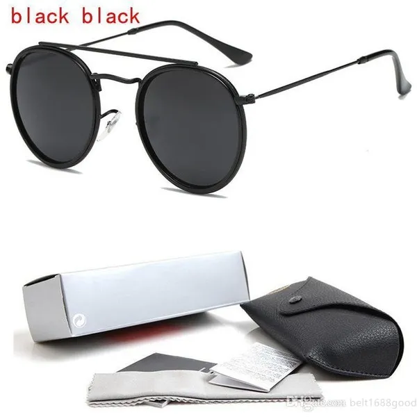 High Quality Round Style Sunglasses Alloy PU frame Mirrored glass lens for Men women double Bridge Retro Eyewear with package246L