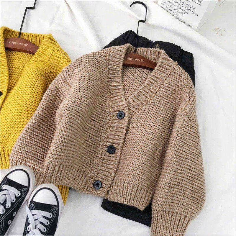 Vêtements pour enfants printemps et automne garçons et filles cardigan pull manteau pull coréen enfants vêtements d'extérieur à simple boutonnage 211106