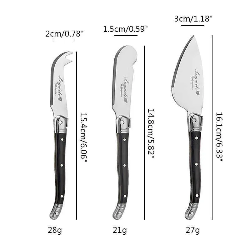 3 pièces ensemble de couteaux à fromage Laguiole épandeurs à beurre rouge arc-en-ciel couteaux à fromage grattoir trancheuse coupe outil barre d'approvisionnement 5.9''15.9cm 211012