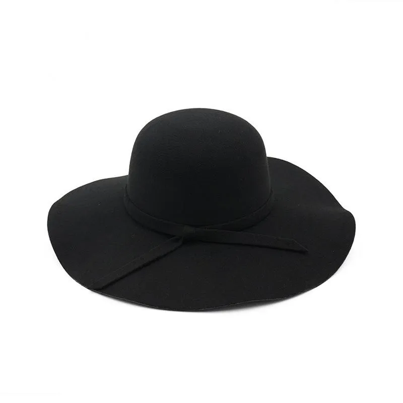 Sombreros de ala tacaña Otoño Invierno Bowler para mujer Moda Lady Wide Lana Fieltro Fedora Hat Floppy Cloche Black267k