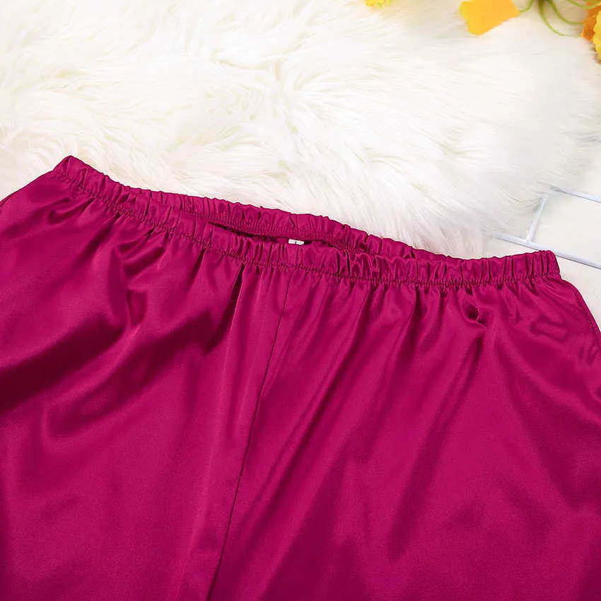 Hiloc Satin Piżamy dla kobiet Sleepwear Silk Pure Color Z Długim rękawem Dwuczęściowy zestaw z Sashes Red Różowy Odzież wiosna 210809