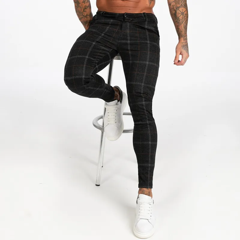 Pantaloni chino skinny da uomo Autunno Inverno Pantaloni scozzesi neri Pantaloni skinny da uomo a vita alta DROPSHIPPING zm383