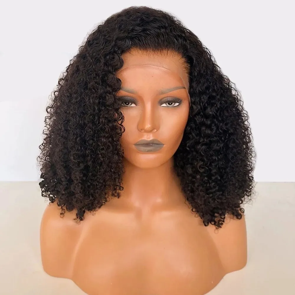 360 Lace Frontal Wig Natural Black Color Kinky Curly Short Bob Simulaiton Human Hair Wigs For Women Synthetic