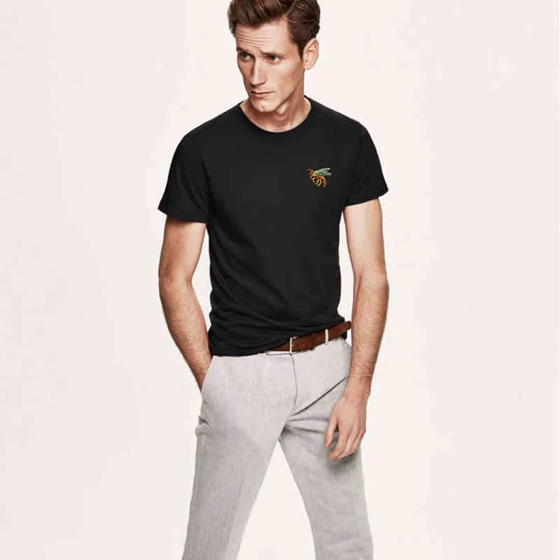 T-shirt en coton avec broderie abeille et couronne t-shirt court d'été pour hommes vêtements de marque confortable t-shirt masculin de haute qualité G1229