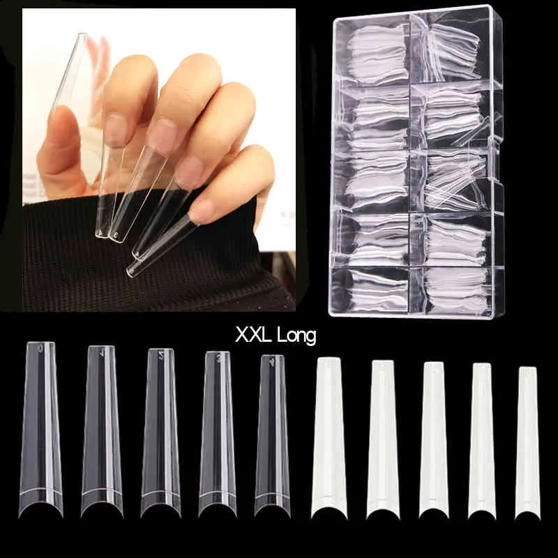 Newest XXL Coffin Tips Long False Tip C Curve Half Cover Acrylic s Salon Supply Extension System Nail Art Tool
