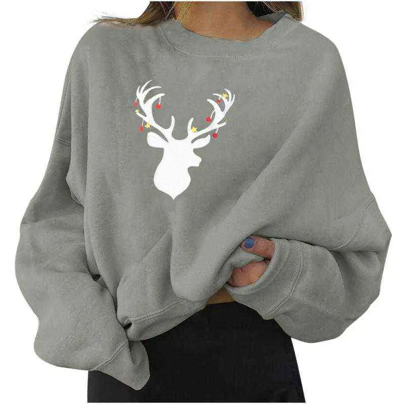 Kobiety Swetry Boże Narodzenie 4 Kolory Christmas Deer Grubsze Koszulki Z Długim Rękawem T-Shirt Luźne Damskie Pullover Top Y1110