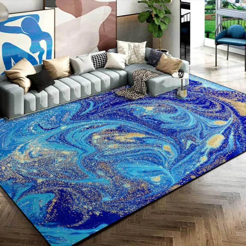 Teppiche Nordic Luxus Abstrakte Wohnzimmer Bereich Teppich Aquarell Blau Grün Ozean Fluid Marmor Vergoldet Golden Teppich Schlafzimmer Nachttisch No283U