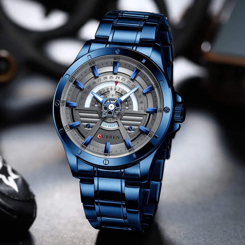 CURREN Fashion Casual Quartz Roestvrij Stalen Horloges Datum en Week Klok Mannelijke Creatieve Branded Horloge voor Heren 210310272h