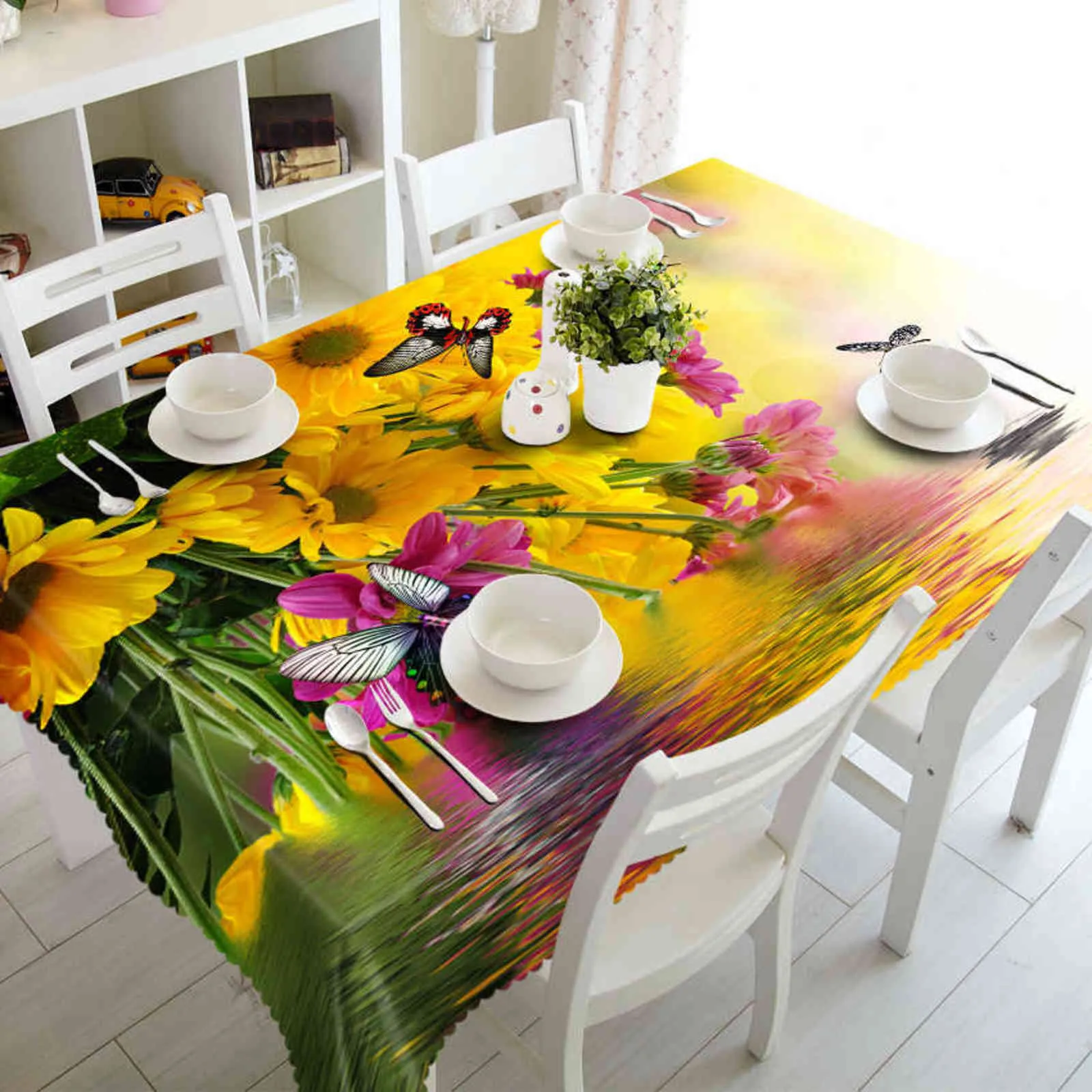 Europeisk rund 3d bordduk lila lavendel blommor mönster tvättbar polyesterduk rektangulär bord täcker bröllop dekoration 211103