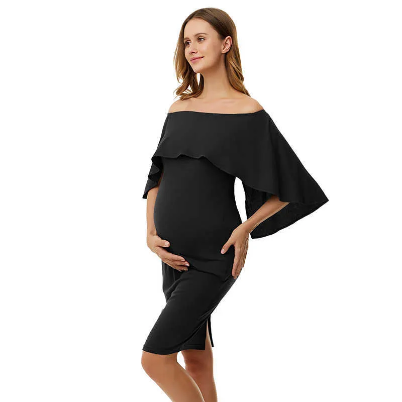 Womens Elegant Off Shoulder Maternity Dress Bat Sleeve Vintage Pregnancy Dress Bodycon Cocktail Party Pencil Dress Evening Gown Y0924