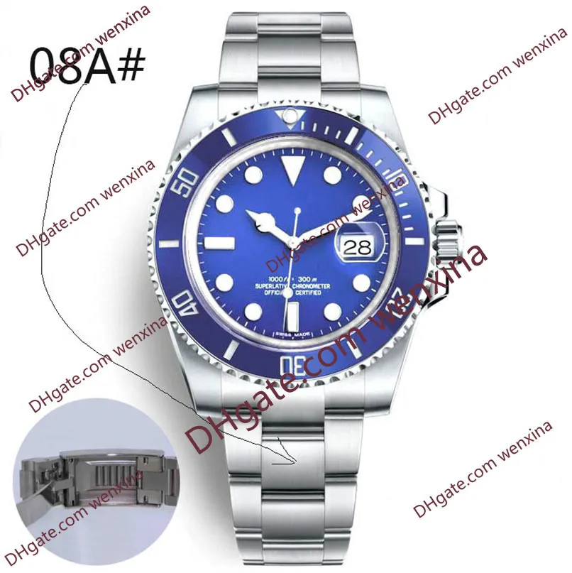 Man Watch 2813 Dial azul automático de 41mm Relógio de aço inoxidável Slide A pulseira de prata Cerâmica RIM CERAMICO Mens343s