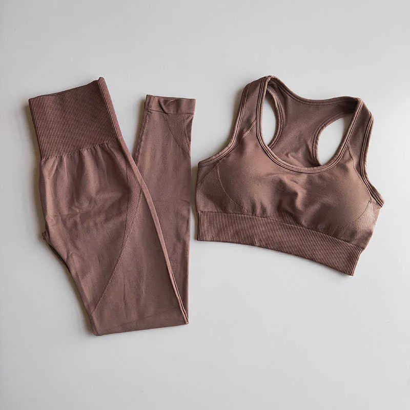 2 Teile/satz Workout Kleidung für Frauen Sportwear Nahtlose Yoga Set Fitness Leggings Übung Gym Anzüge Laufen Sport Outfit 210813