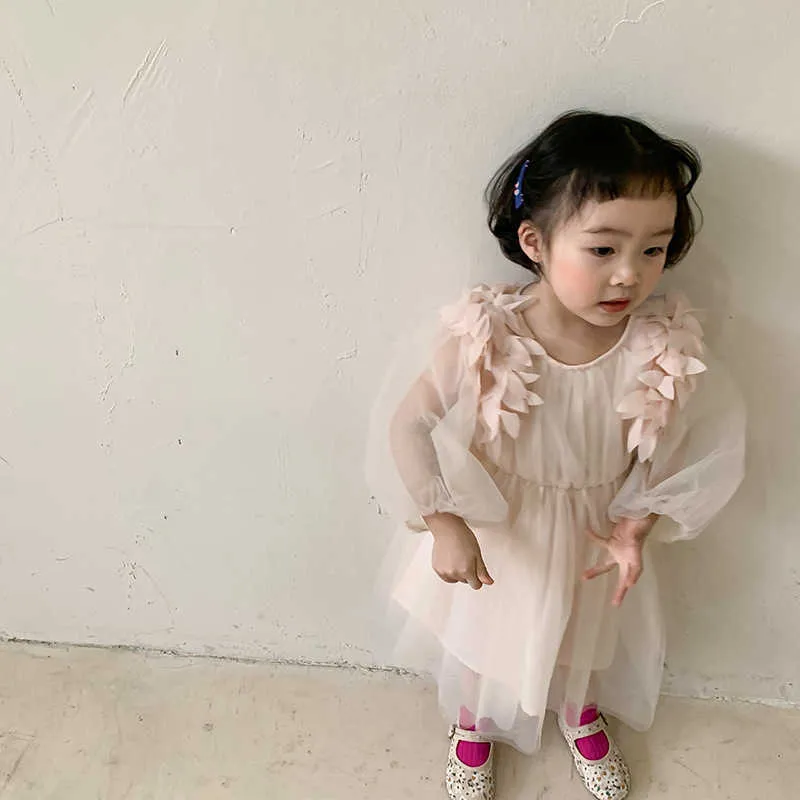 Vår sommar Little Princess Fashion Mesh Dresses Kids Girls Fairy Party Dress Korean Style 210615